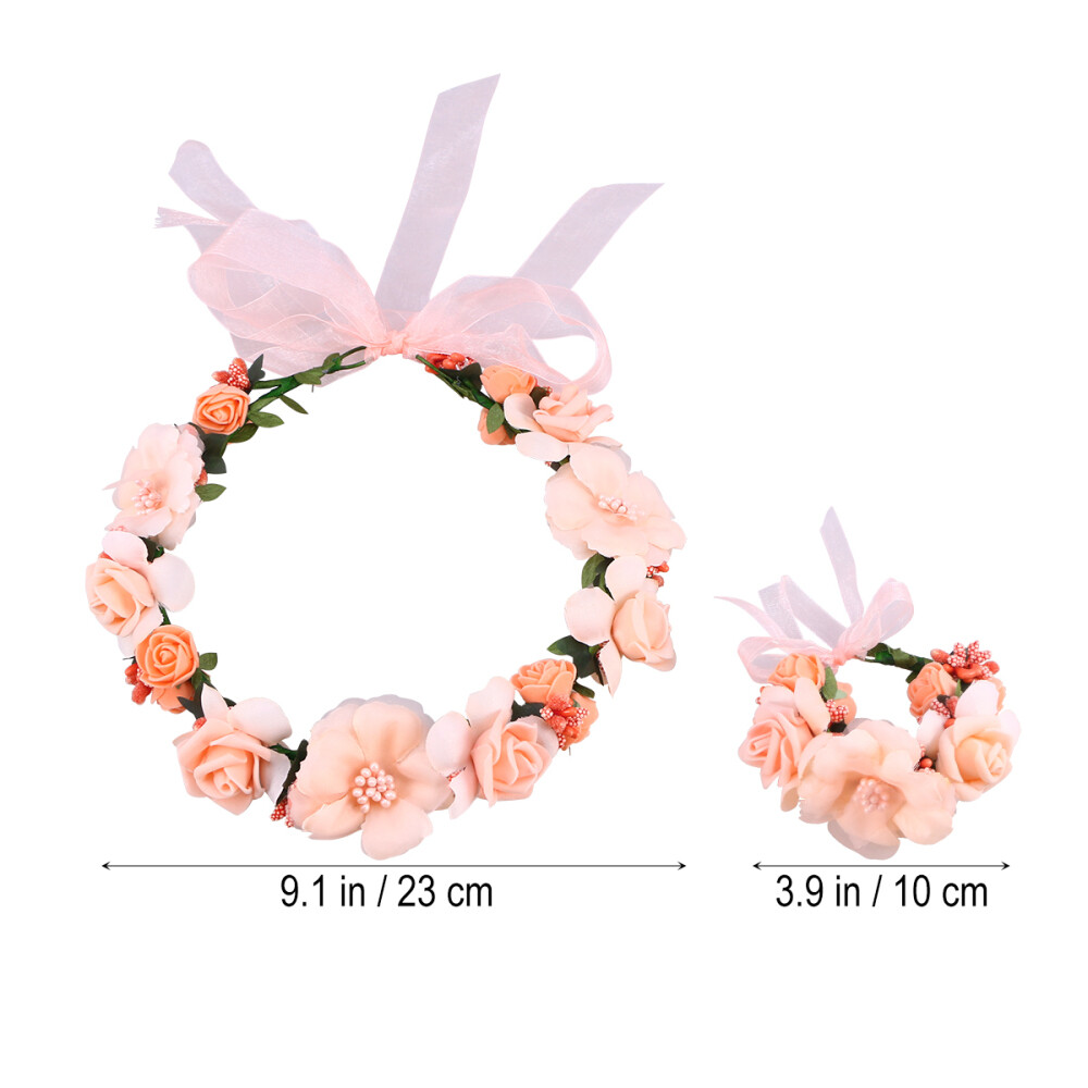 Flower Hair Band Flower Wristband Women Wedding Garland Headband
