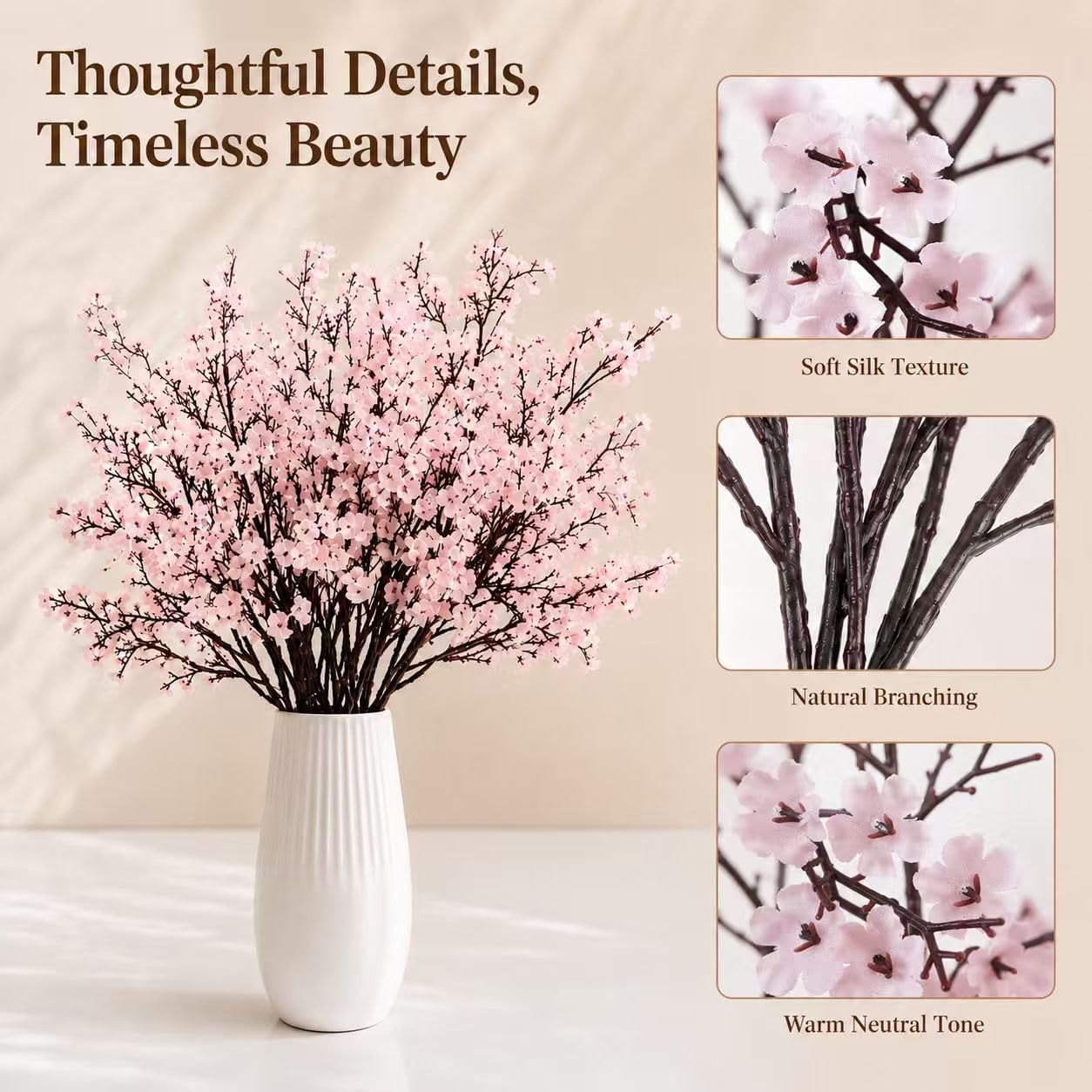 6 PCS Light Pink Artificial Babys Breath Silk Gypsophila Flowers 18.5 Inch