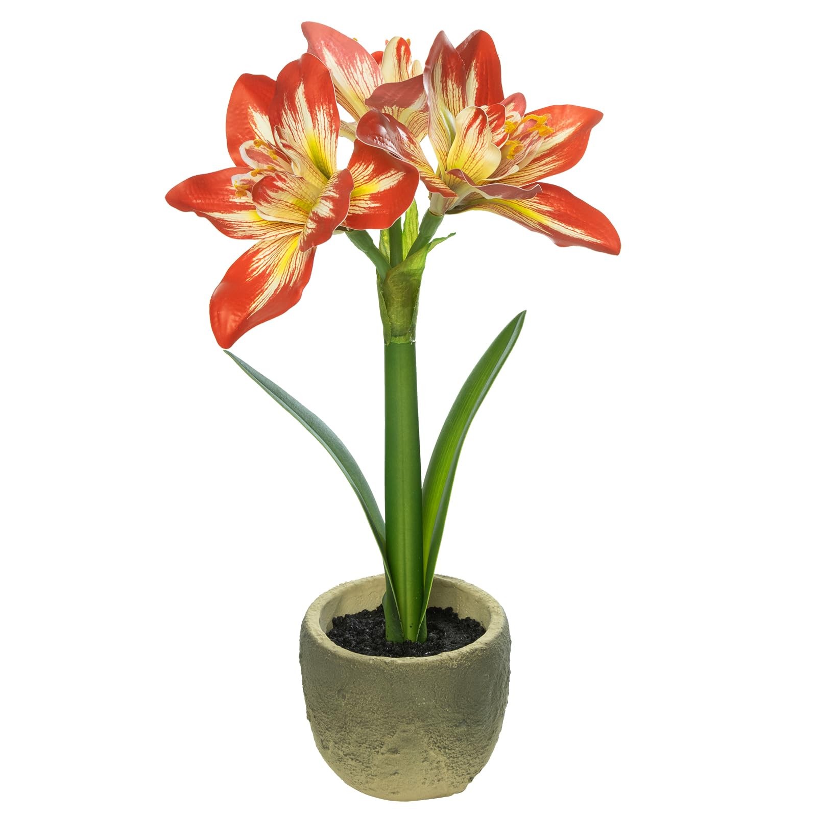 Small Fake Plants 14.9 Inch Amaryllis Bulbs Potted Artificial Flower Home Decor