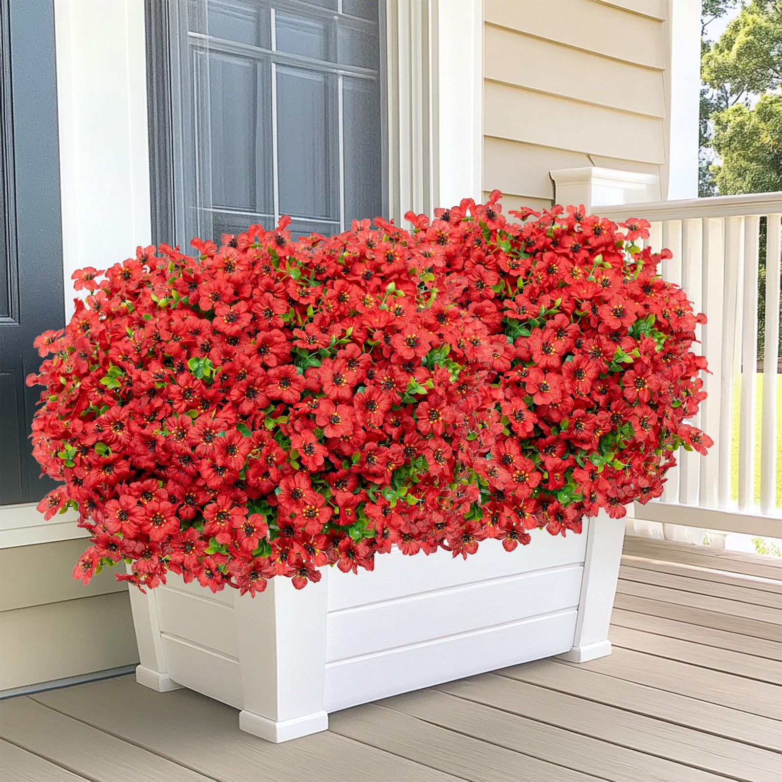 Artificial Flowers for Outdoors, 16 Bundles Fake Plants (PureRed)