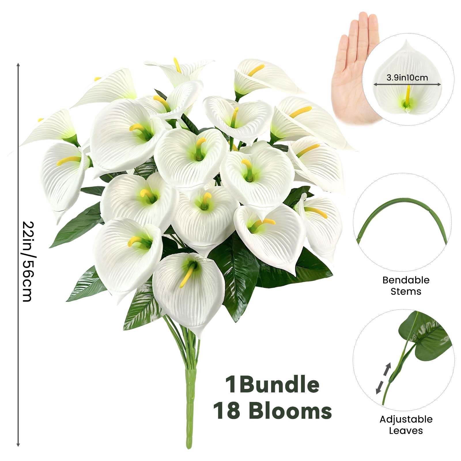 18 Blooms White Artificial Calla Lilies, 22in/56cm, Fake Flowers, Rotatable