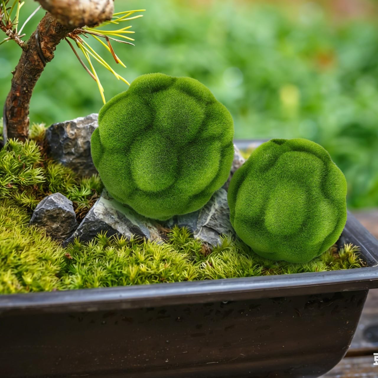 Faux Moss Balls Artificial Plant Decor Set of 2 4.72In Simulated Mossy Ball T…