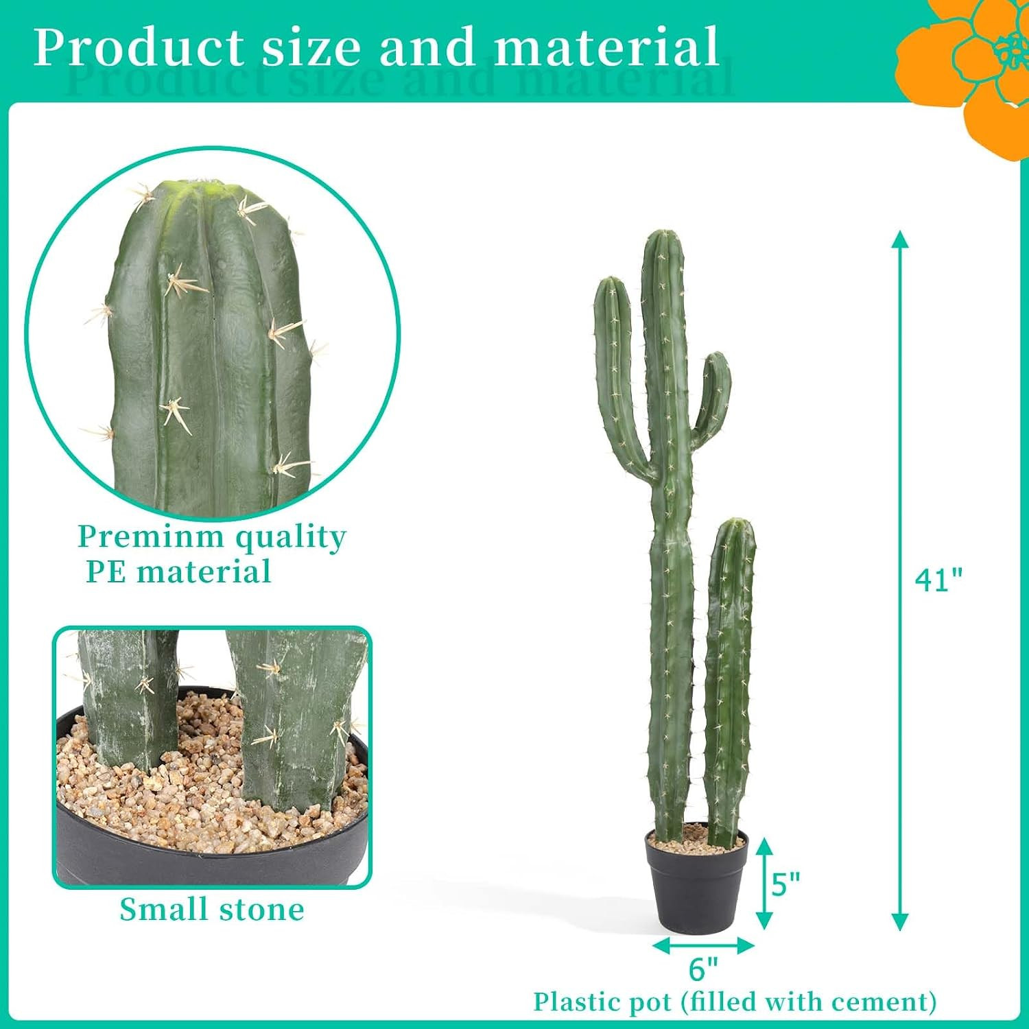 Artificial Cactus 41 INCH Tall Fake Cactus Plants Faux Cacti Saguaro with Plante