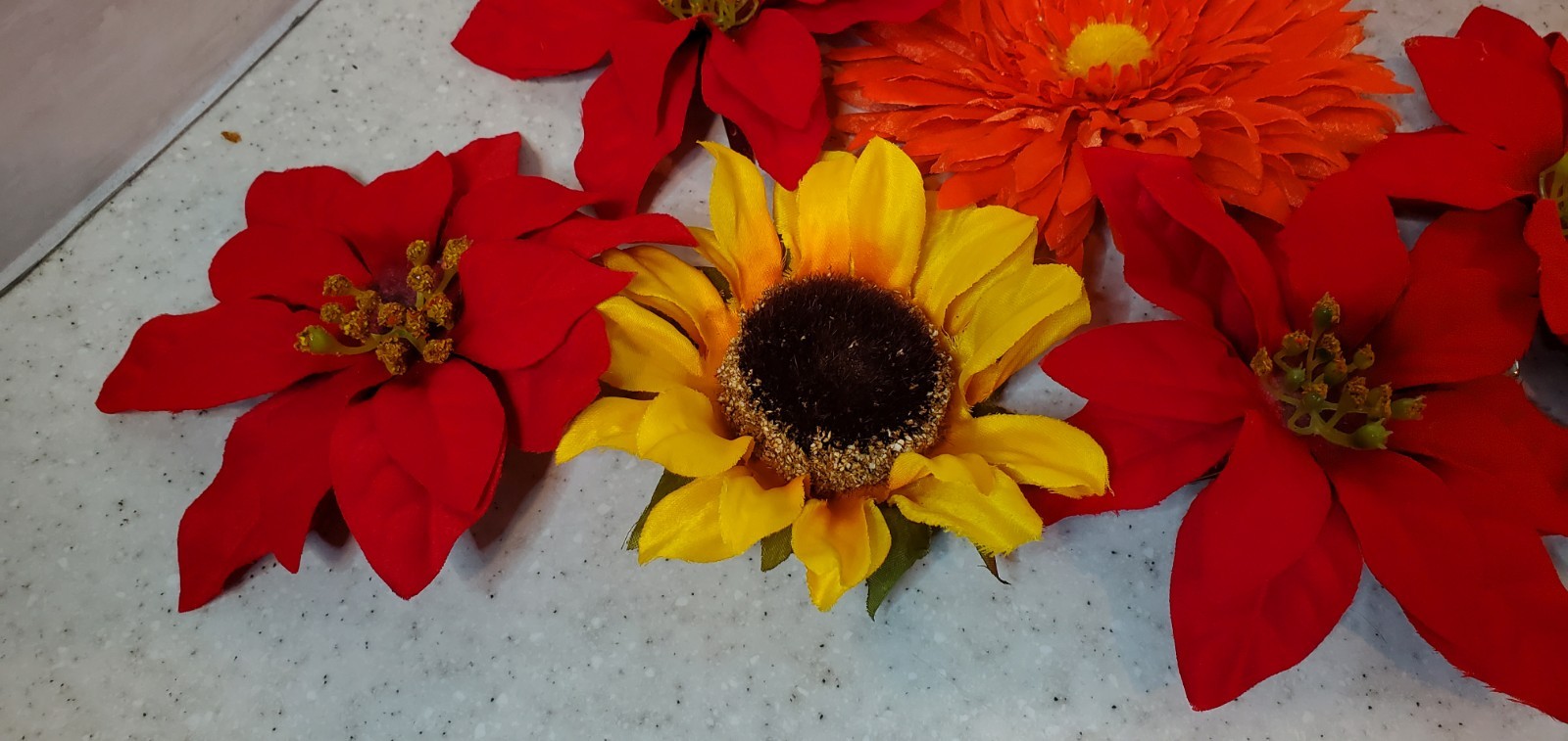 Lot Artificial Flower Clips 4–5 Inch Variety Poinsettia Sunflower Gerbera Daisy