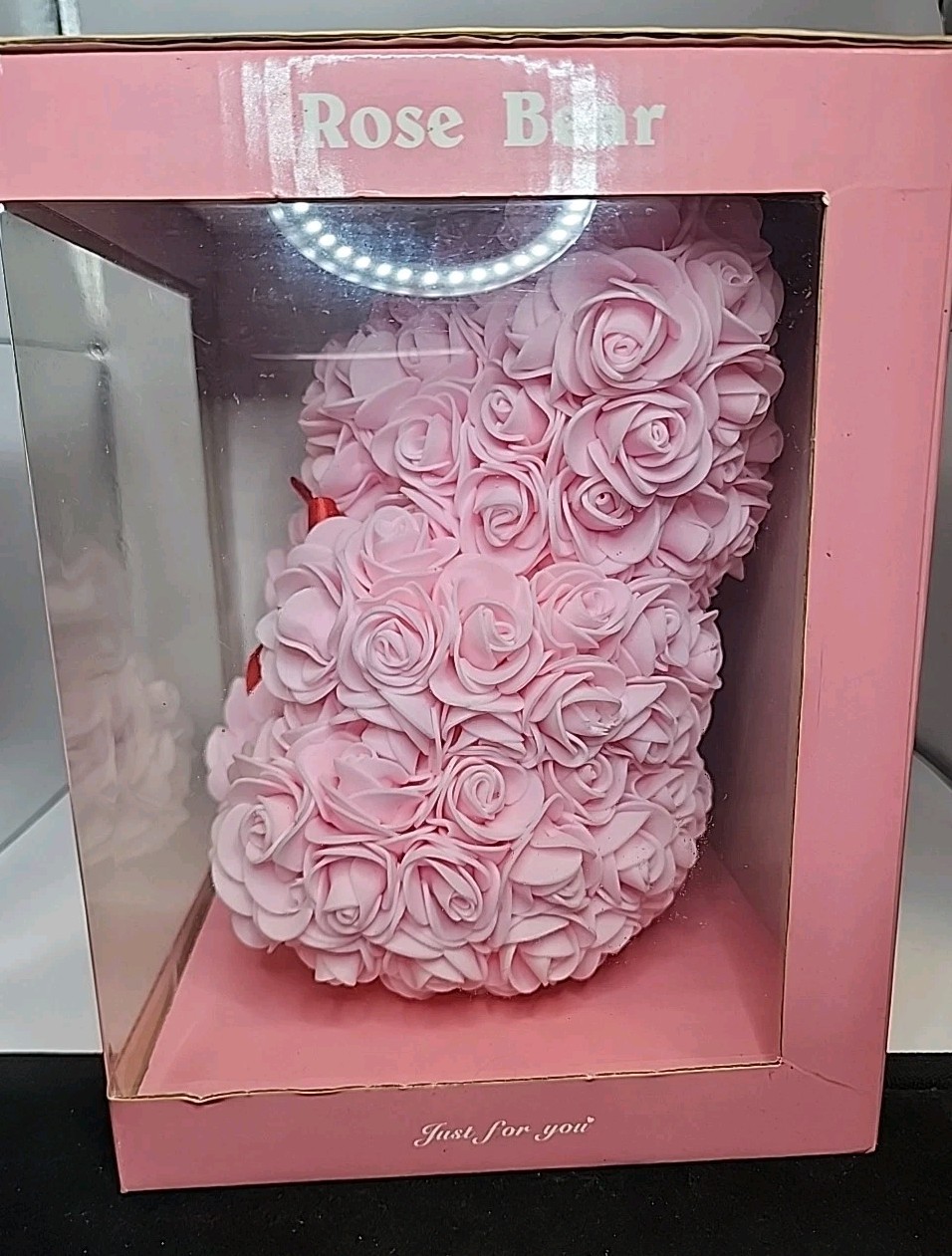 Rose Pink Flower Teddy Bear with Box – Artificial Romantic Gift for Holidays NIB