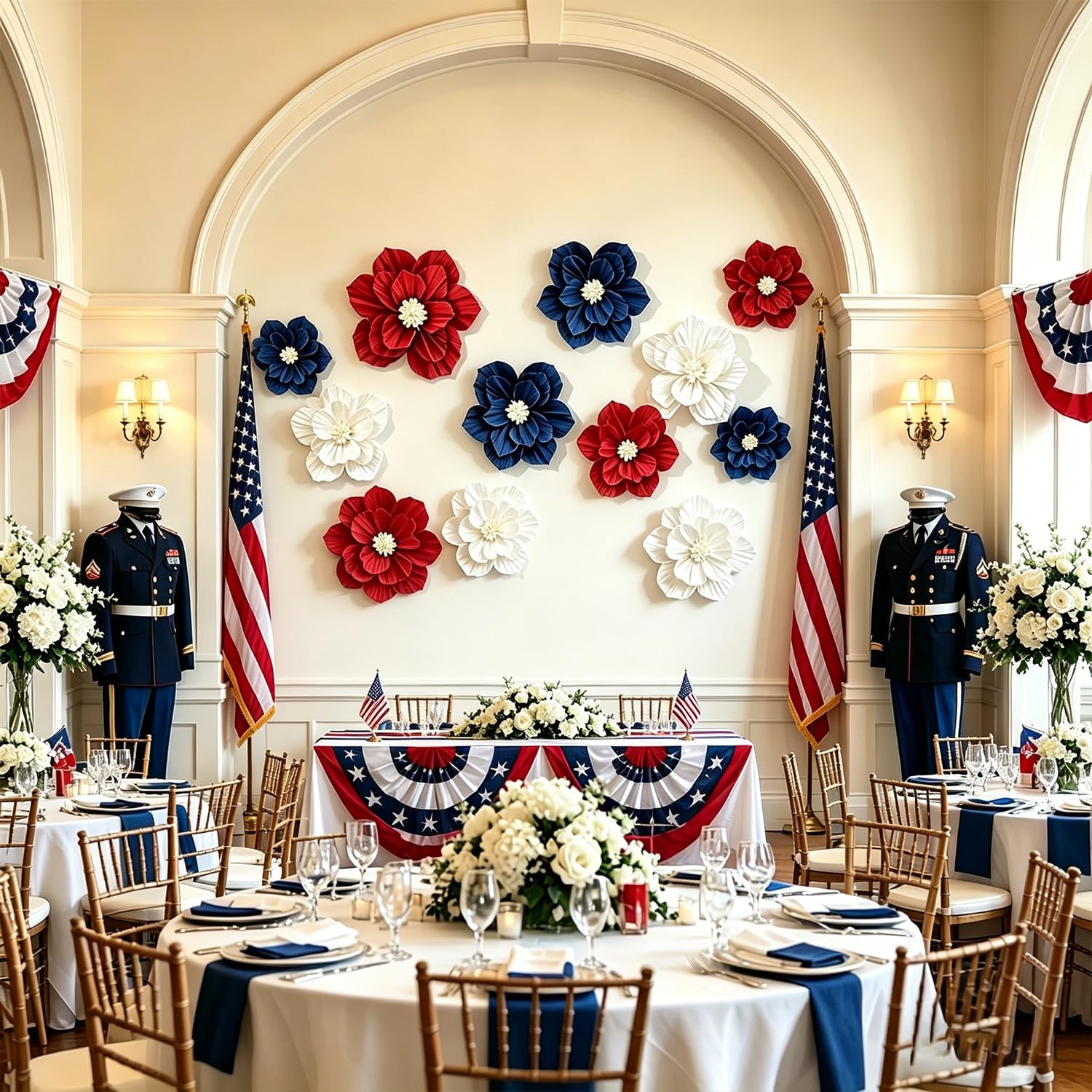 Red Blue White Flowers Artificial 3D Wall Décor Aamerican 250th Anniversary D…