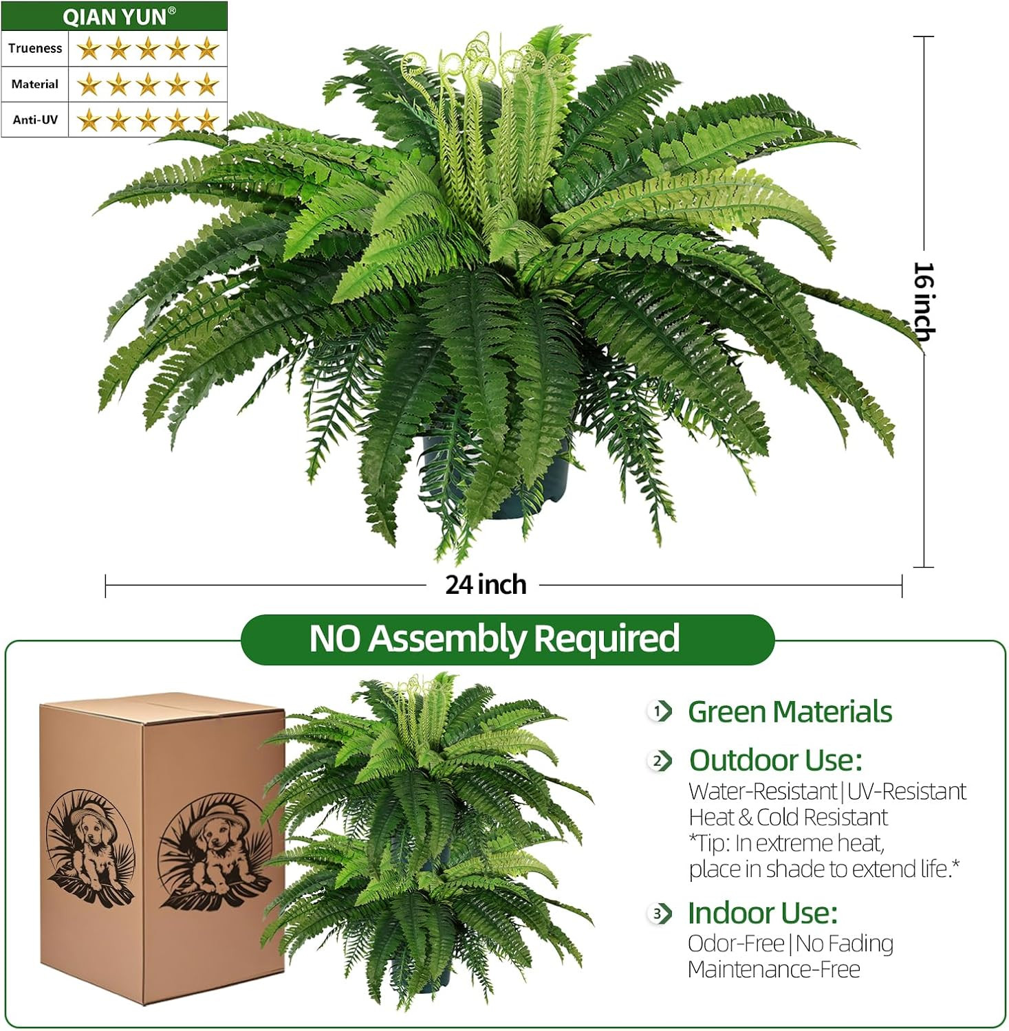 Lifelike Artificial Boston Fern Bush for Home and Office Decor (2-Pack)