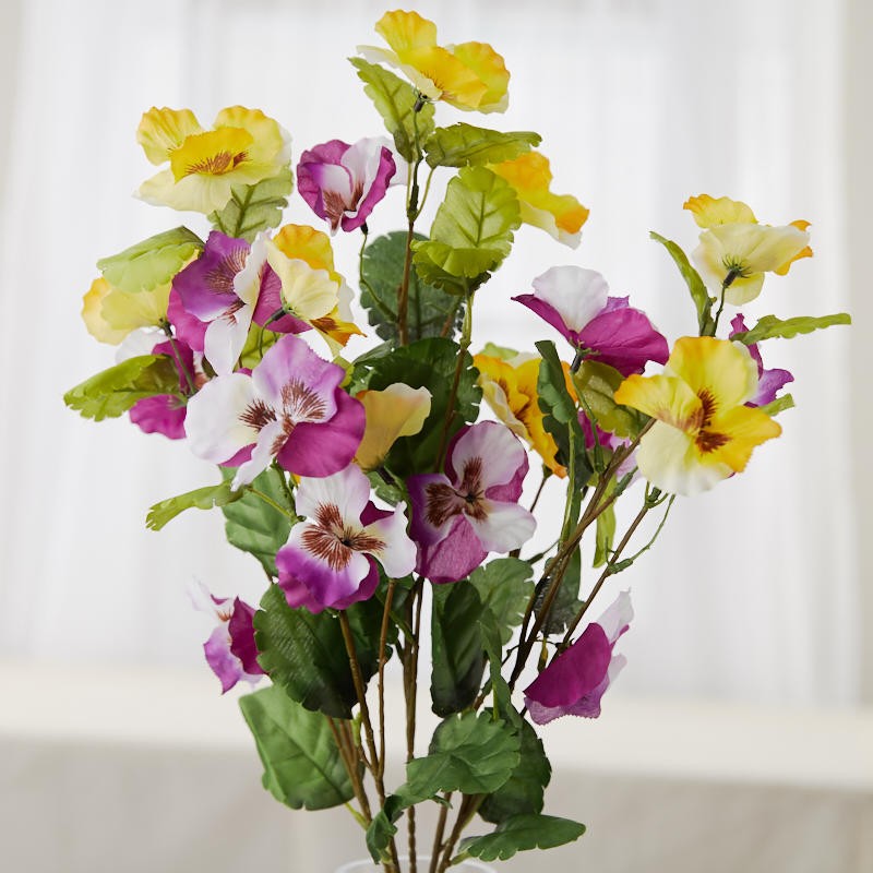 Factory Direct Craft Purple and Yellow Poly Silk Pansy Floral Bush | for In