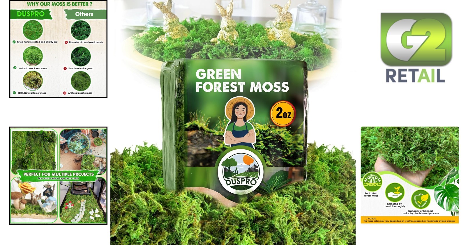 Natural Dried Green Moss for Table Centerpieces & Decorations – 2 oz