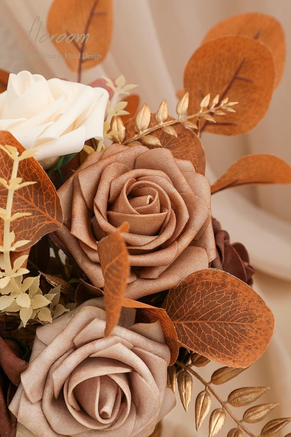 Artificial Flowers 25Pcs Real Looking Earth Tones Ombre Colors Foam Fake Roses w
