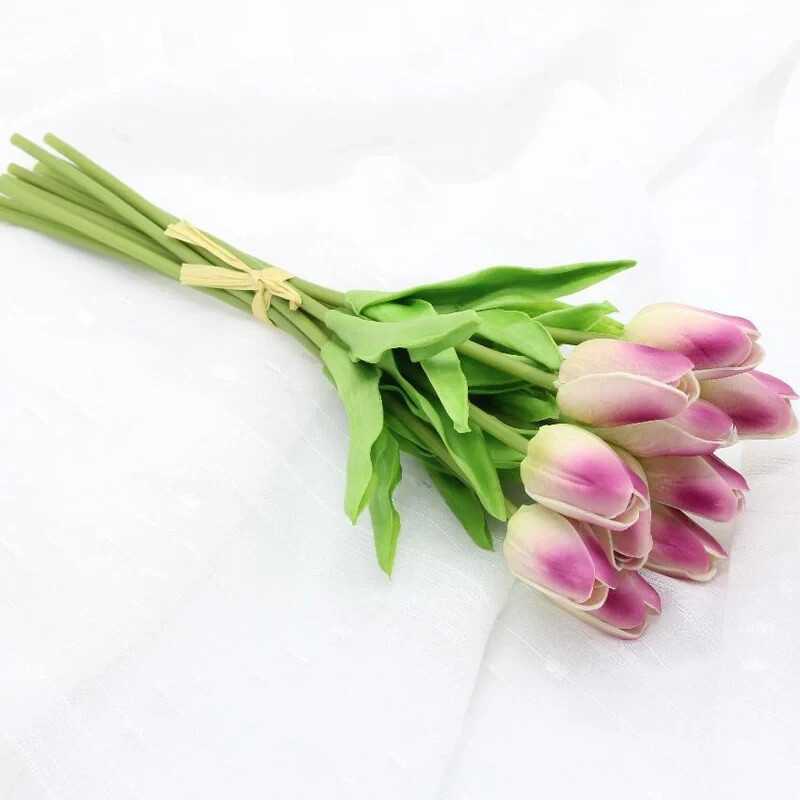 K&K Interiors Real Touch Mini Tulip Green/Purple 11399B-GRPU 13.5″ 12 Stem