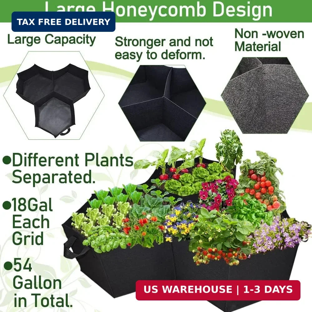 Large Fabric Raised Garden Bed Outdoor, Planter Raised Beds 3 Hexagonal Grids wi