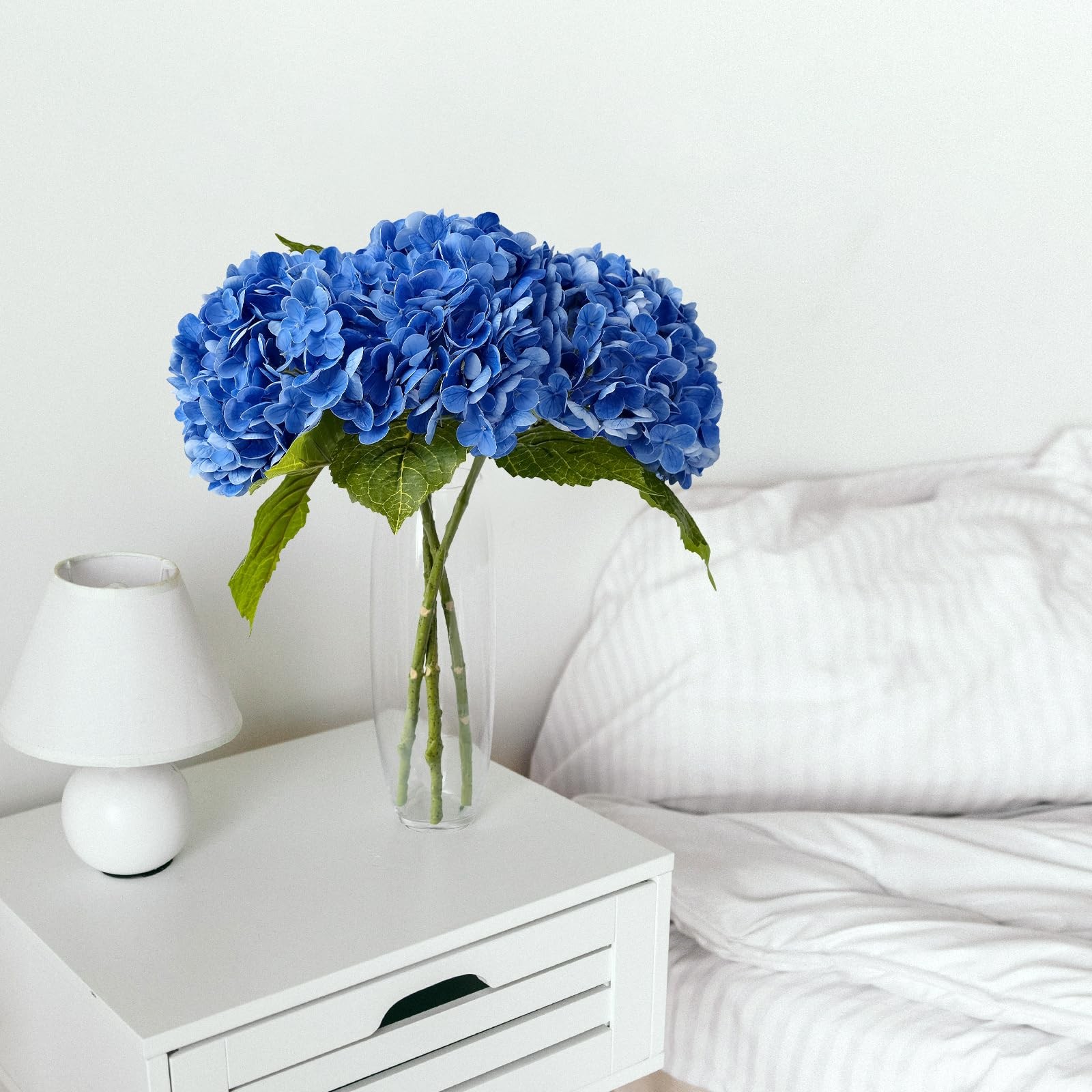 3 PCS Dark Blue Hydrangea Real Touch Artificial Flowers 21” Latex Large Hydr…