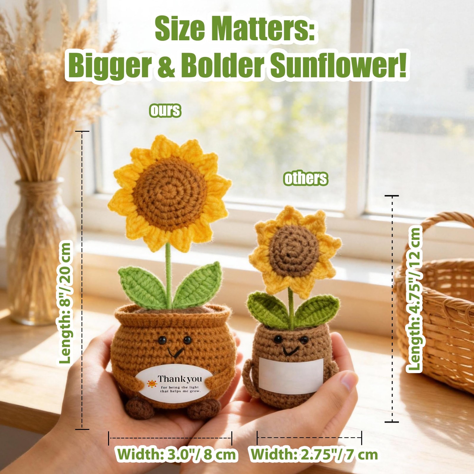 8 Inch Handmade Crochet Sunflower Potted Plant, Large Knitted Artificial Flow…