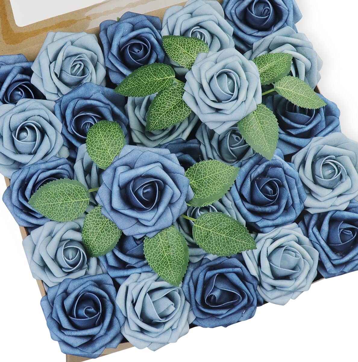50pcs Artificial Flower，Real Touch Foam Roses w/Stem DIY for Wedding Bouquet …