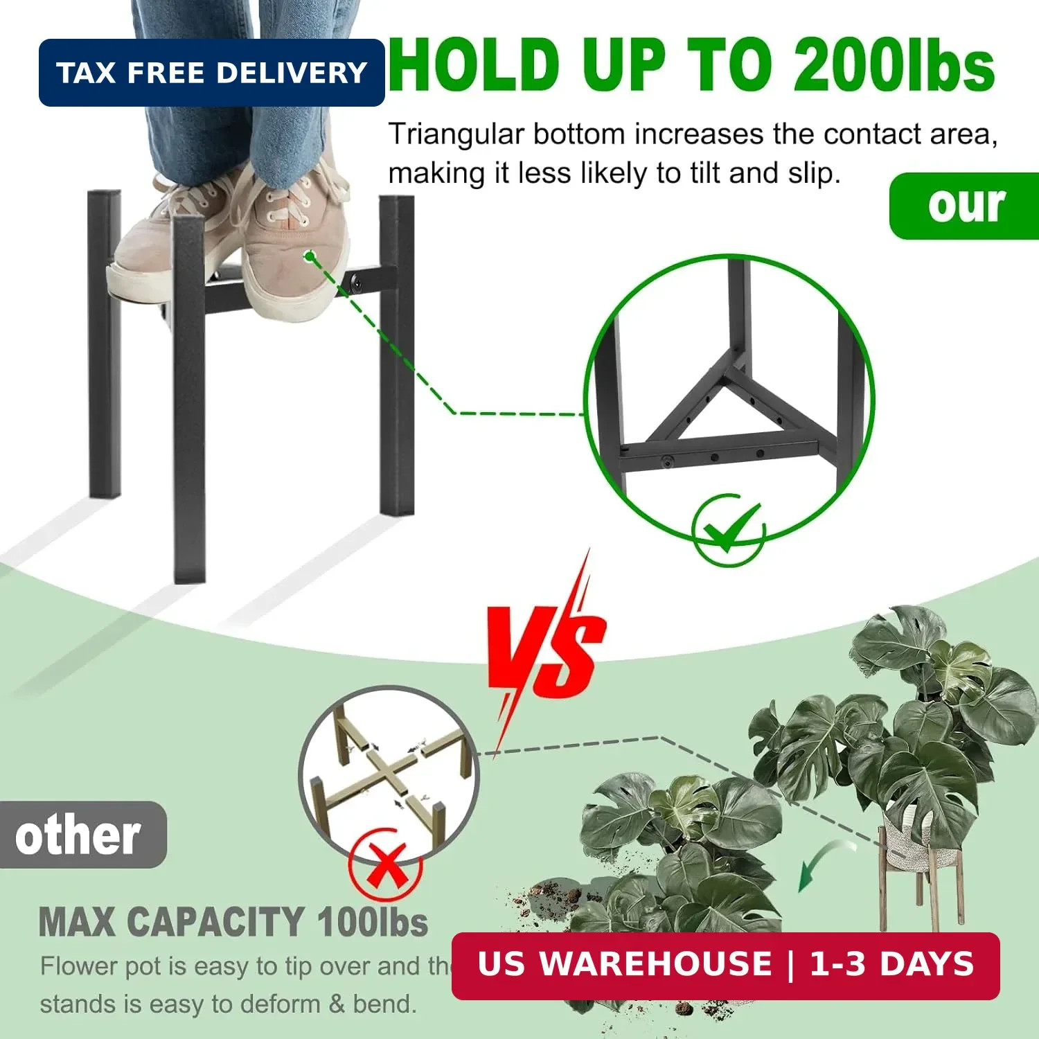 Airpark Plant Stand Indoor Adjustable, Metal Modern Plant Stands, Heavy Duty Sta