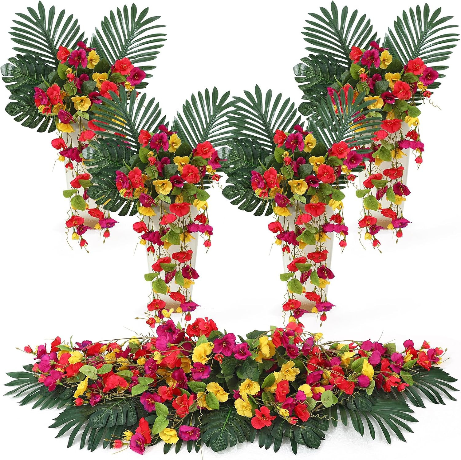 20 Pcs Tropical Hibiscus Flowers & Palm Leaves for Luau Party Decor