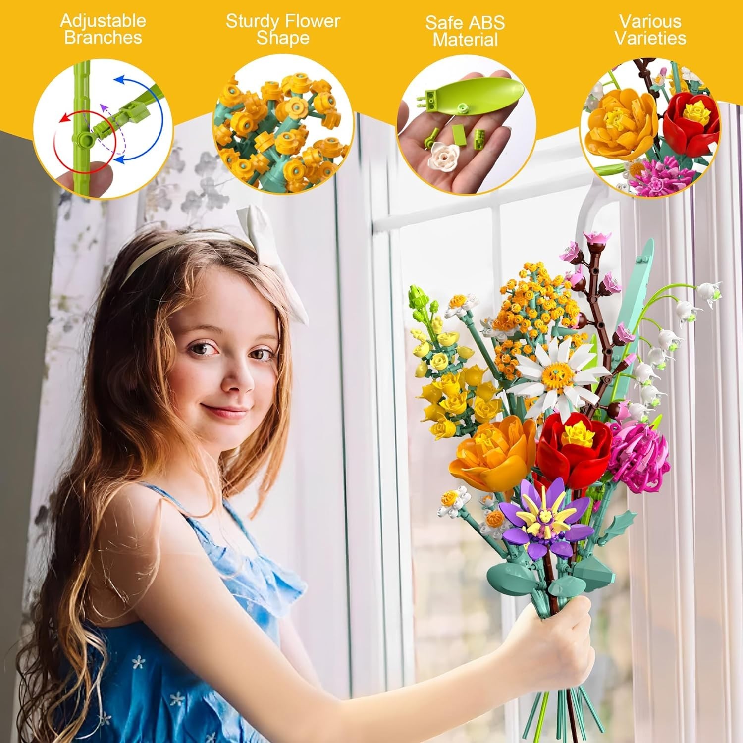 Flowers Bouquet Building Set, Creative Artificial Wildflowers Botanical