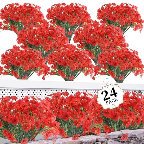 Elegant 24 Set Red Artificial Flower Bundles for Indoor/Outdoor Decorating Bliss
