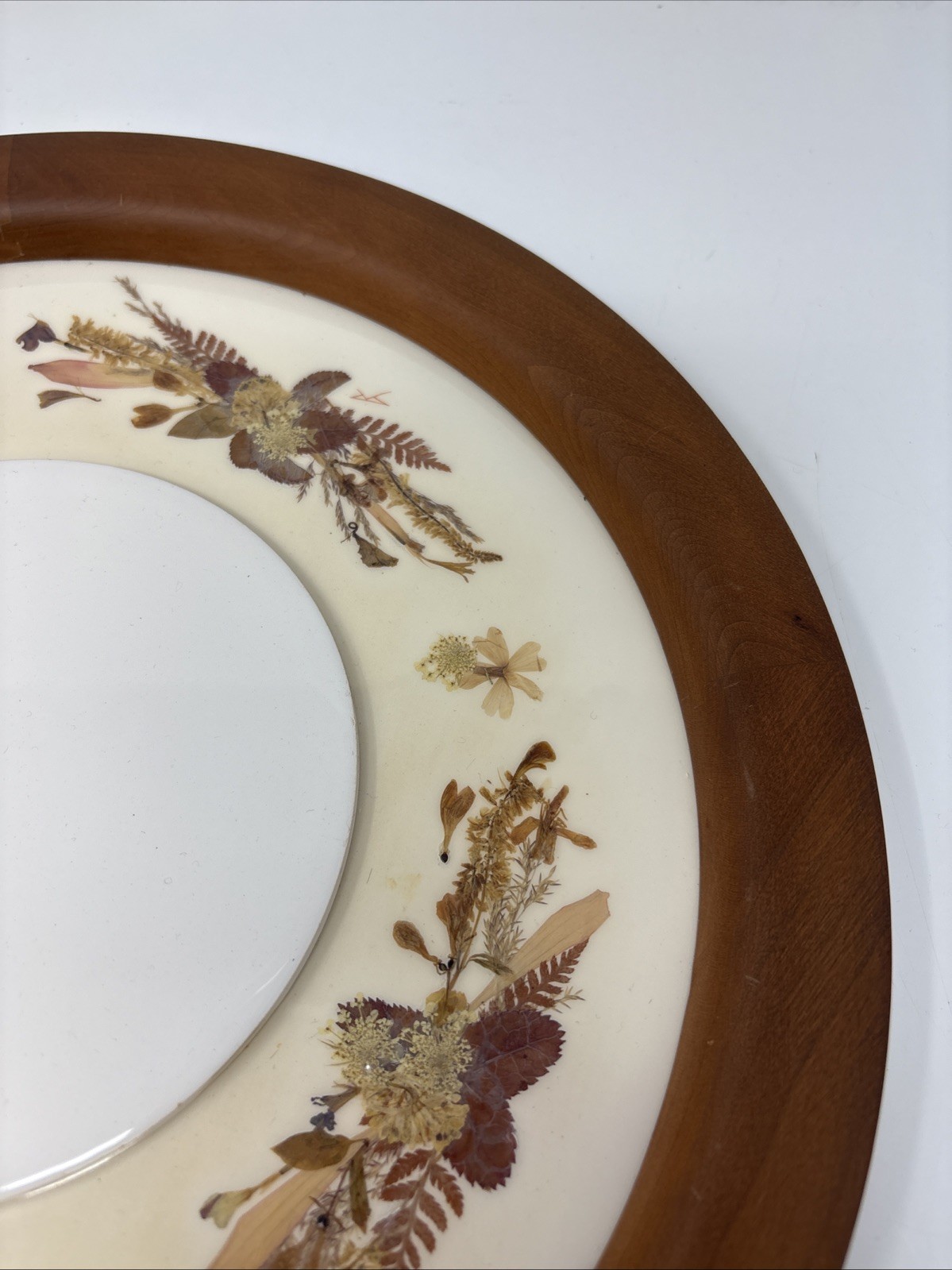 VTG Dried Pressed Flower Arrangement Rounde Frame-Boho kitschy Neutral Size 14”