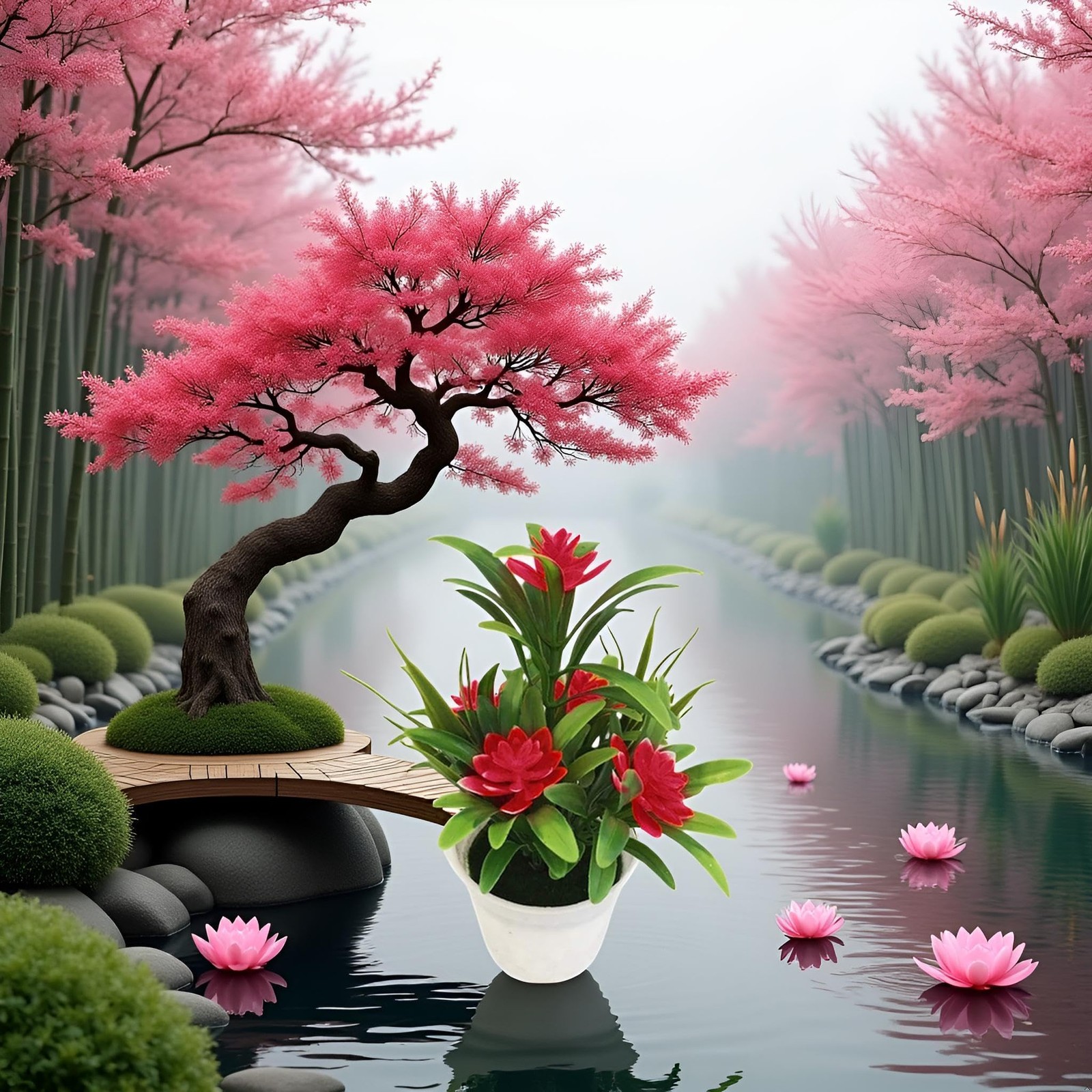 Red Artificial Fake Lotus Flower Potted Plant Bonsai Faux Plants Flowers Wedd…