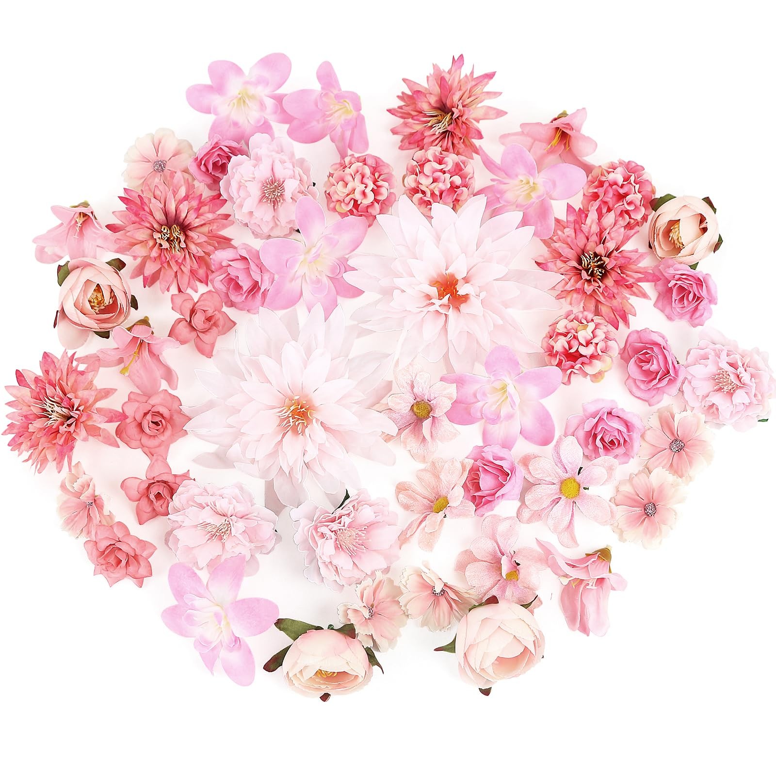 48 PCS Fake Flowers Heads Pink Artificial Silk Faux Rose Bulk DIY Wreath