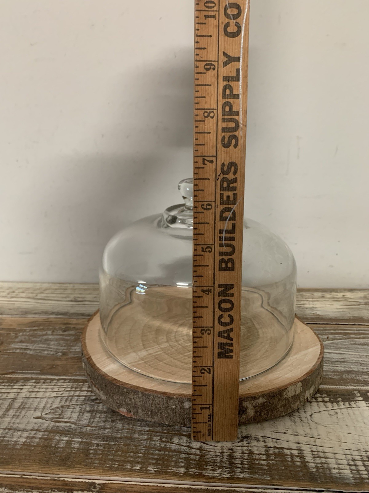 Rustic Style 2 Pc Cloche Set Rough Cut Tree Slab W/Glass Done 6.5” Tall