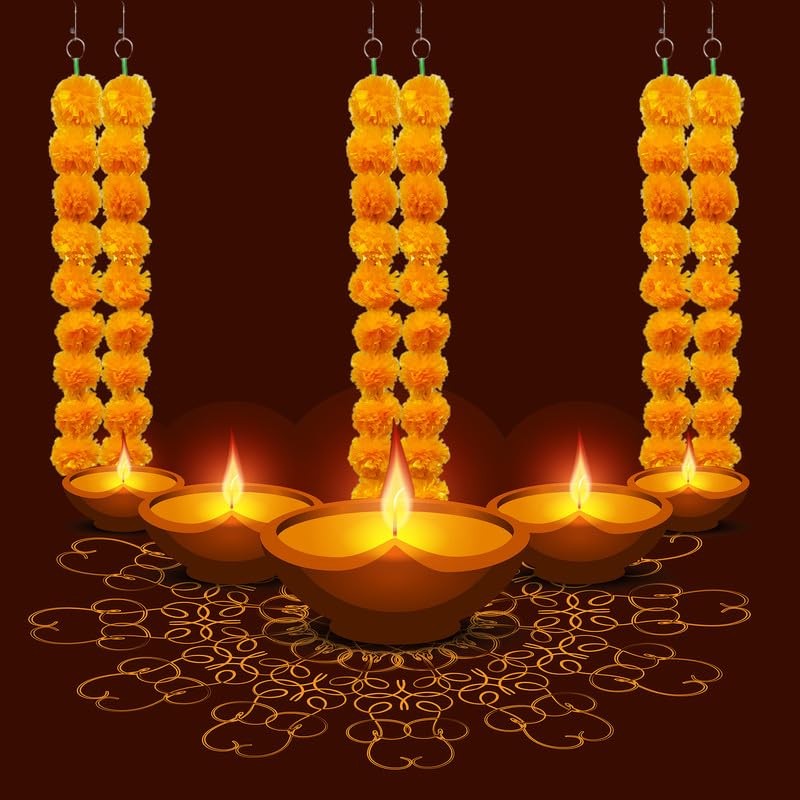 Artificial Marigold Garland, Golden Yellow 5 Feet Long Faux Flowers for Dia D…