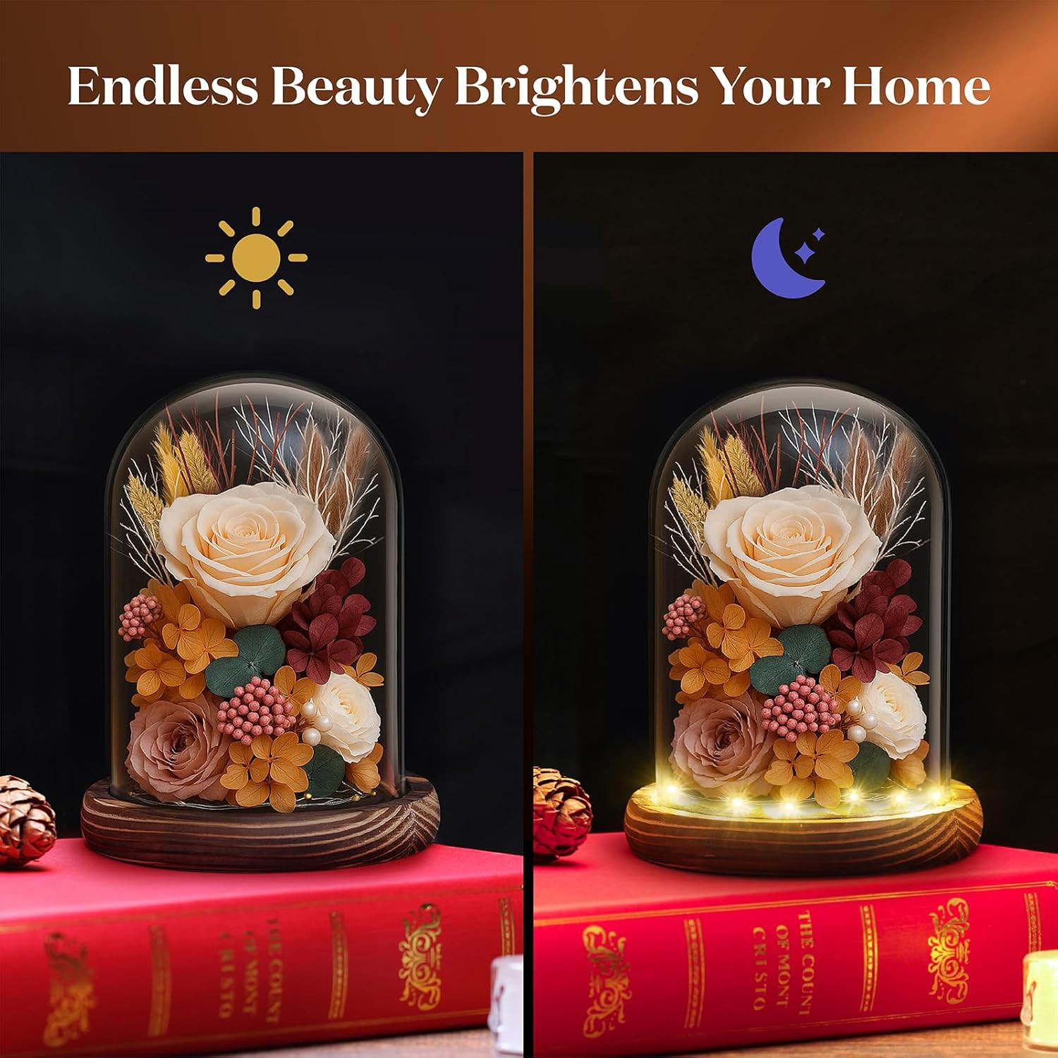 Mother’s Day Flower Gifts for Mom – Preserved Rose in Glass Dome
