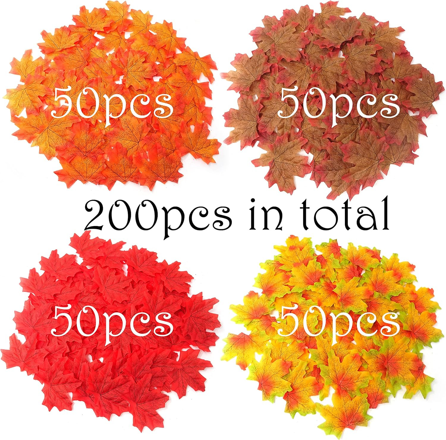 200PCS 8Cm/3.1Inch Assorted Color Artificial Maple Leaves Fall Leaves for Weddin