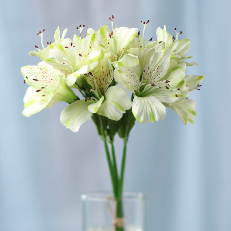 Set of 2 Green and Cream Artificial Alstroemeria Peruvian Lily 12″ Bundles