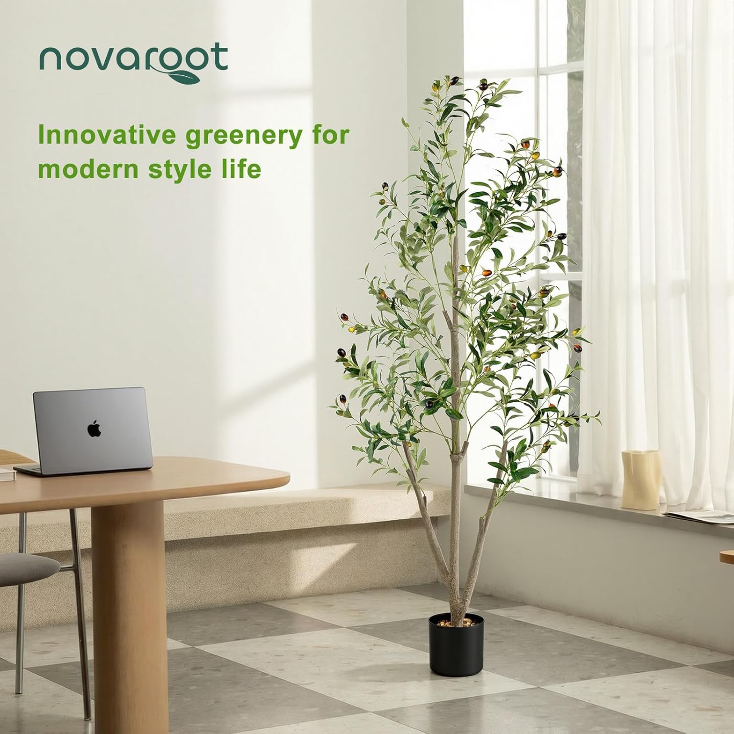 Olive Trees Artificial Indoor, 5FT Tall Faux Olive Tree with Moss and Planter,