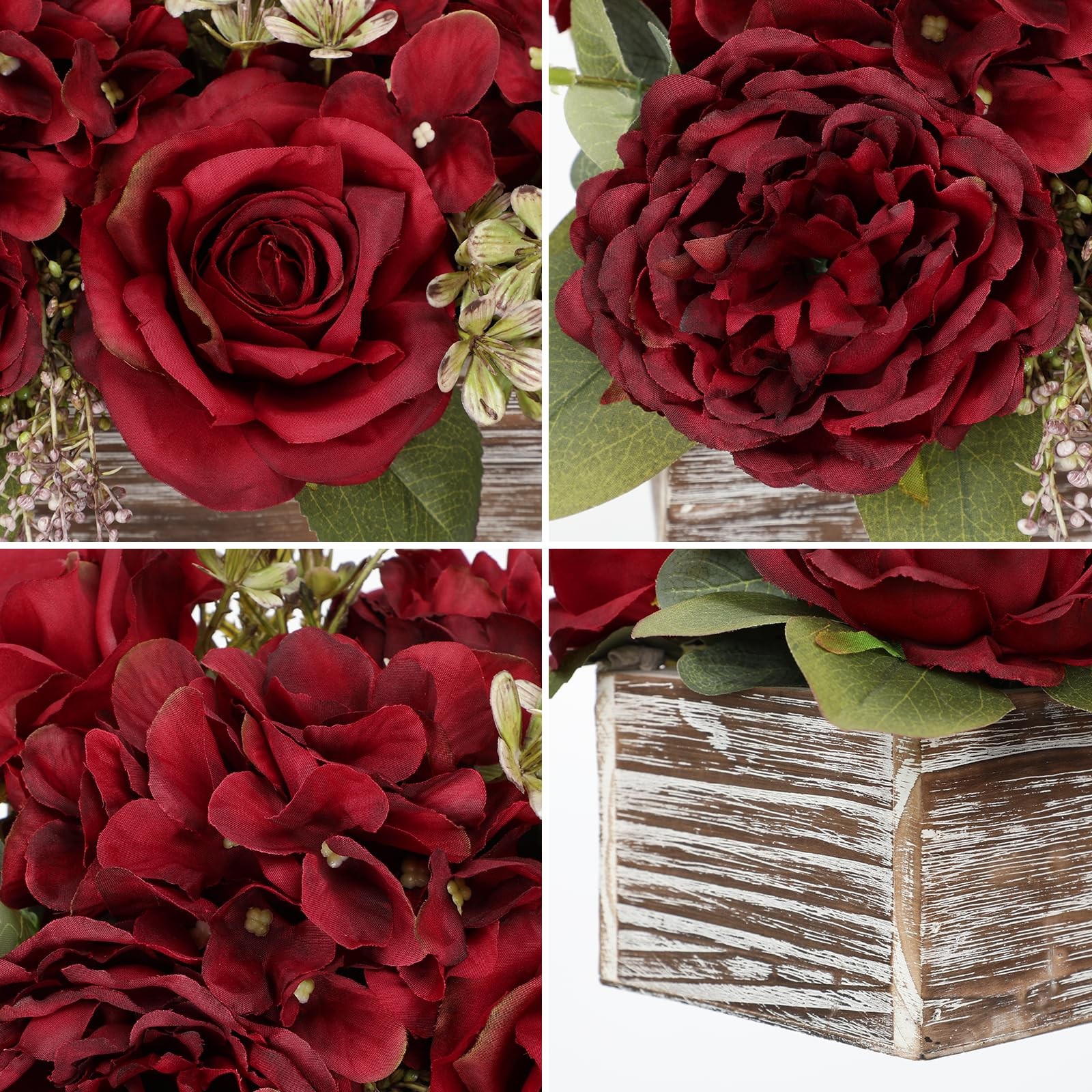 Flower Arrangement with Wooden Vase 14″ Artificial Flowers in Pot – Fake Flow…