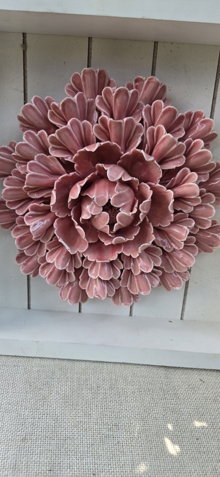 Peony Ceramic Wall 3D Decoration Pink 10.5”Square. Wall Decor Hook. Read