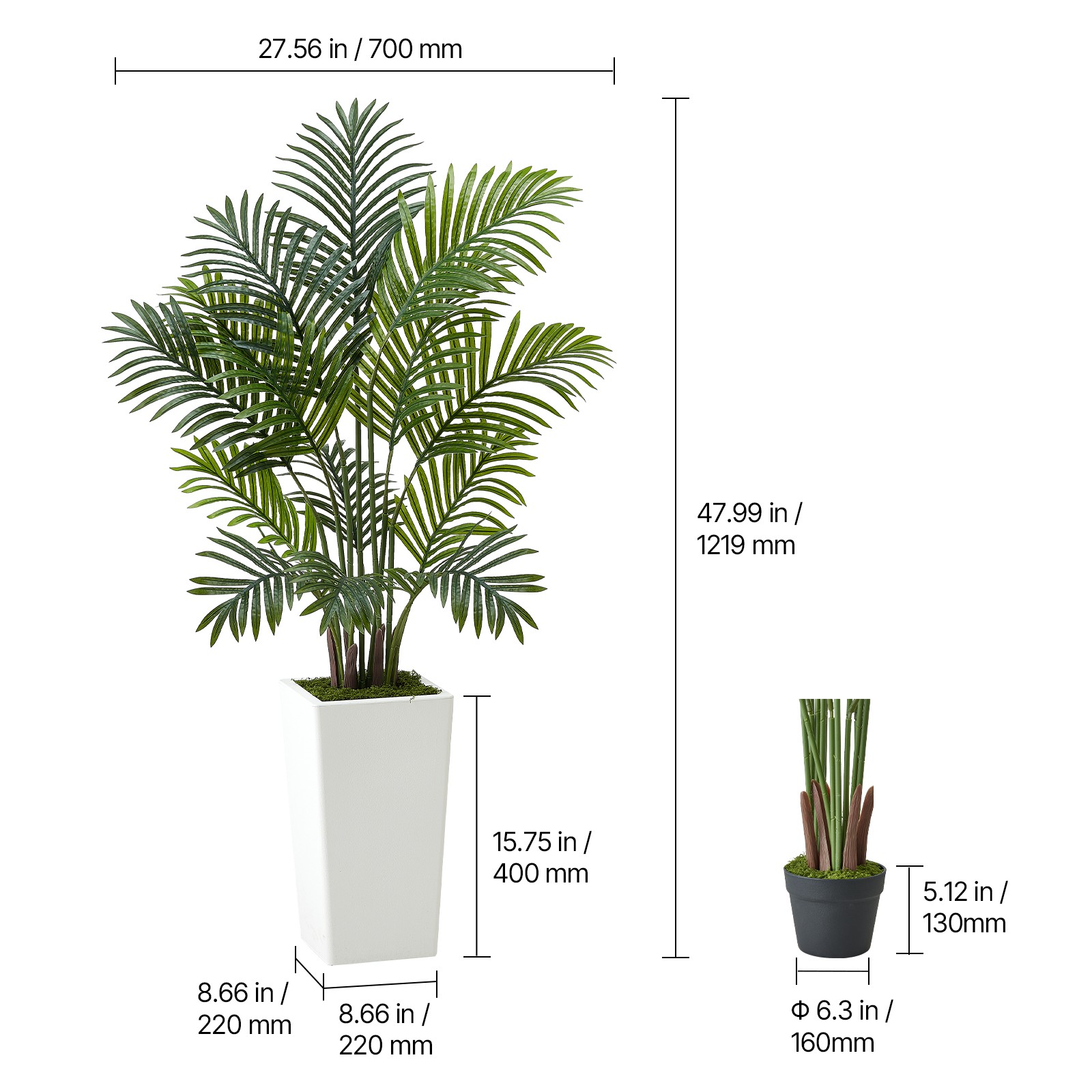 Uimoso Pack of 2 4ft Artificial Areca Palm Tree Pot Indoor Plant Faux Home Decor