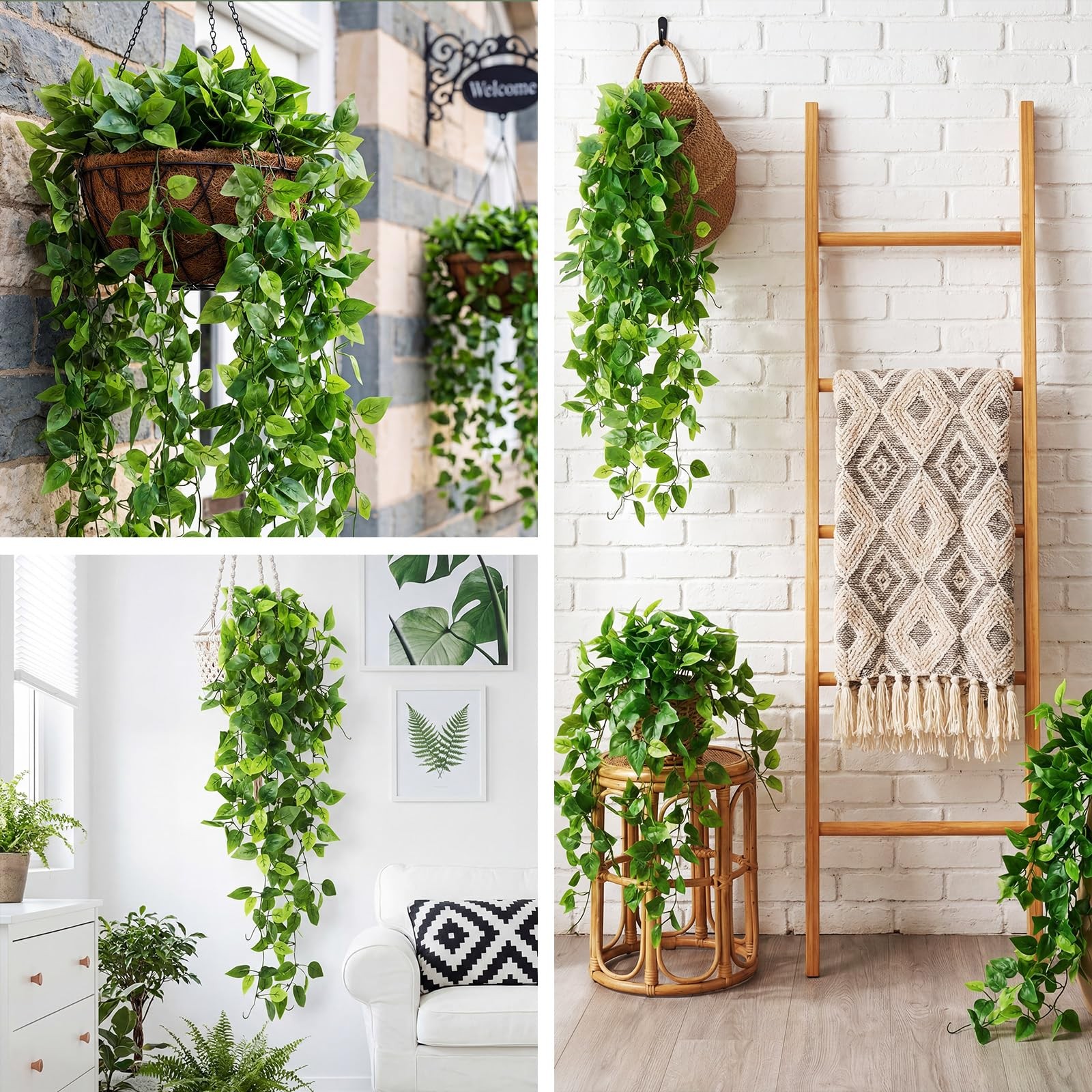 XunYee 48 Pcs Artificial Hanging Plants 3.6FT Fake Hanging Plants for Living …