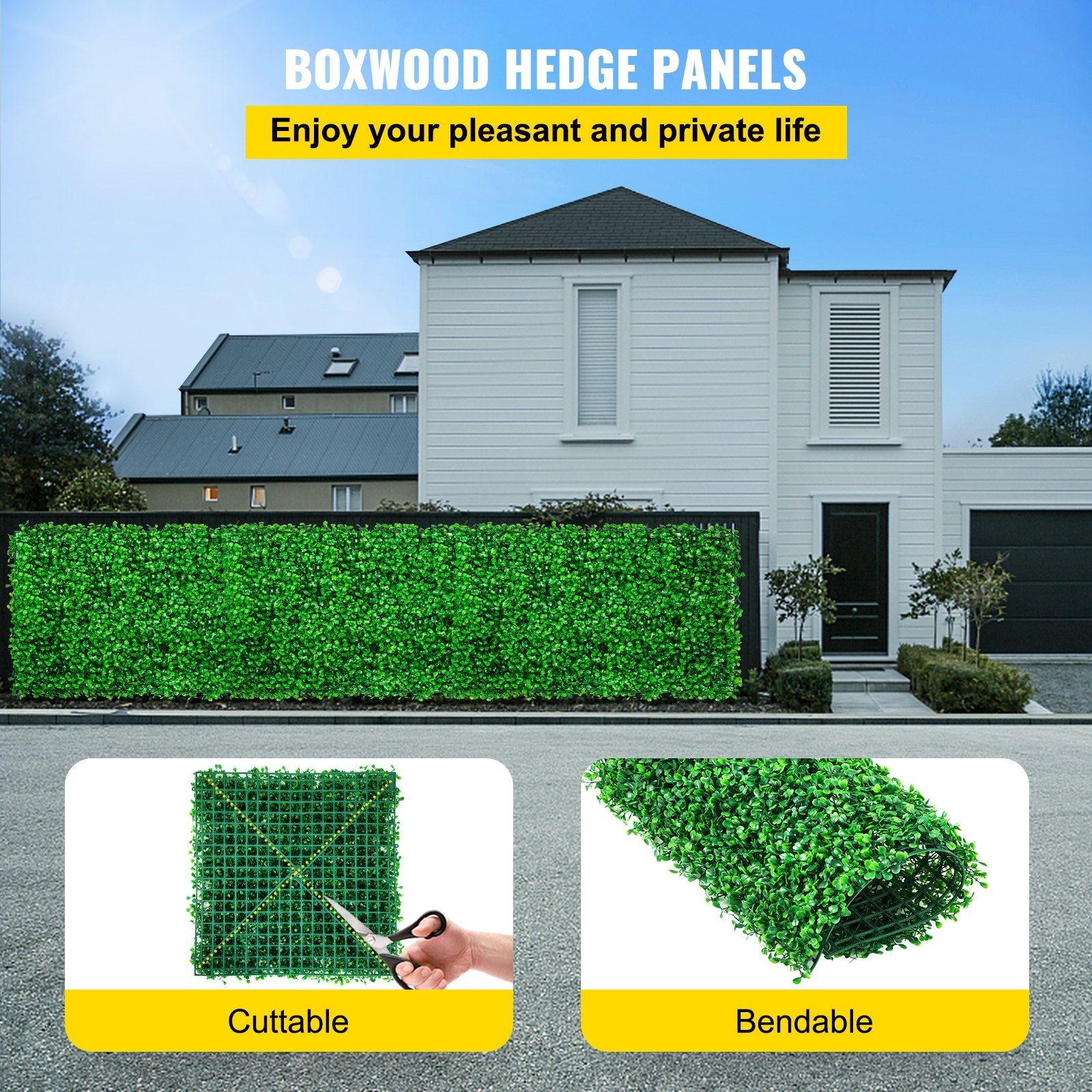 Fake Green Boxwood Panel 6 Pack 20x20in Thick PE Garden Privacy Wall