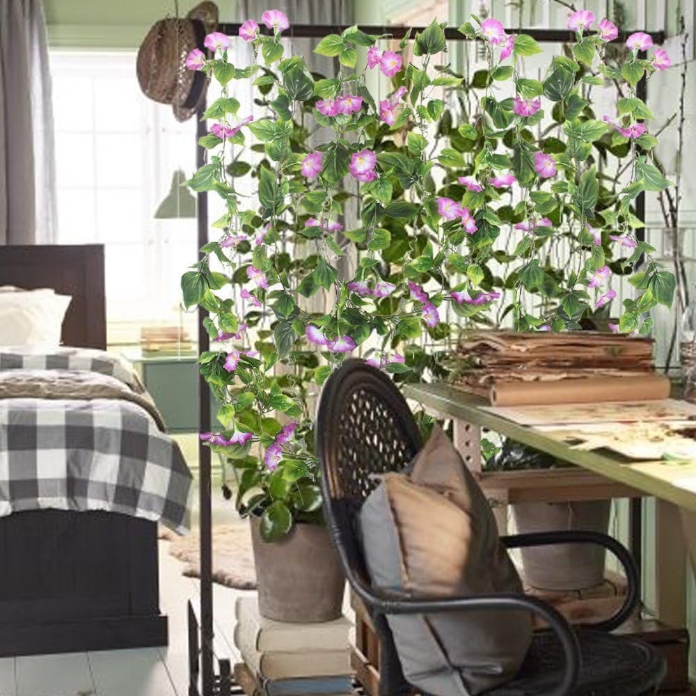 GTIDEA 2Pcs Artificial Vines,15Feet Hanging Plants Silk Morning Glory Garland Fa