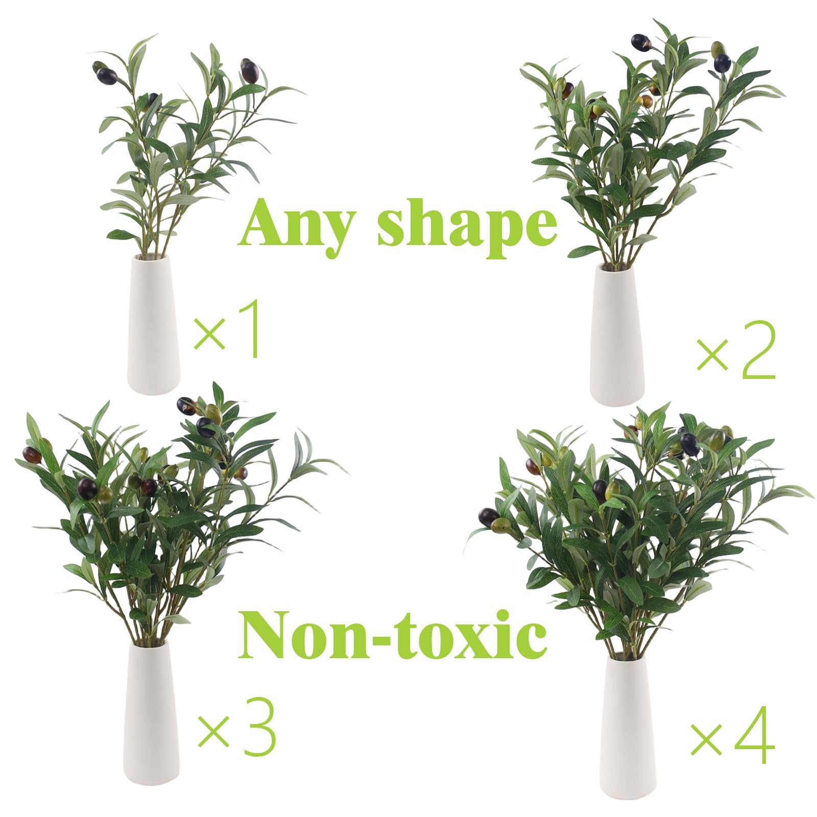 Artificial Olives Plants Stems for Vase, 4 Pcs Fake Greenery Olive Branches S…