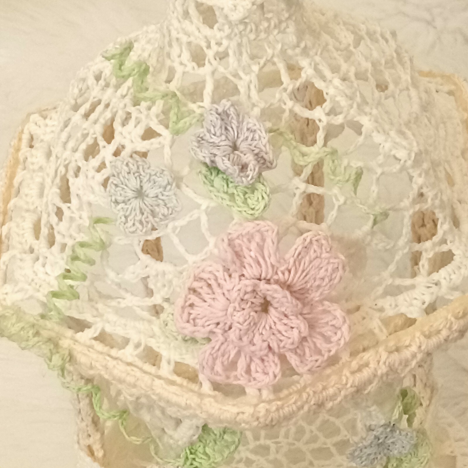 Hand Crocheted Gazebo Sculpture Spring Floral 9” by 6″ Cottage Core Whimsical