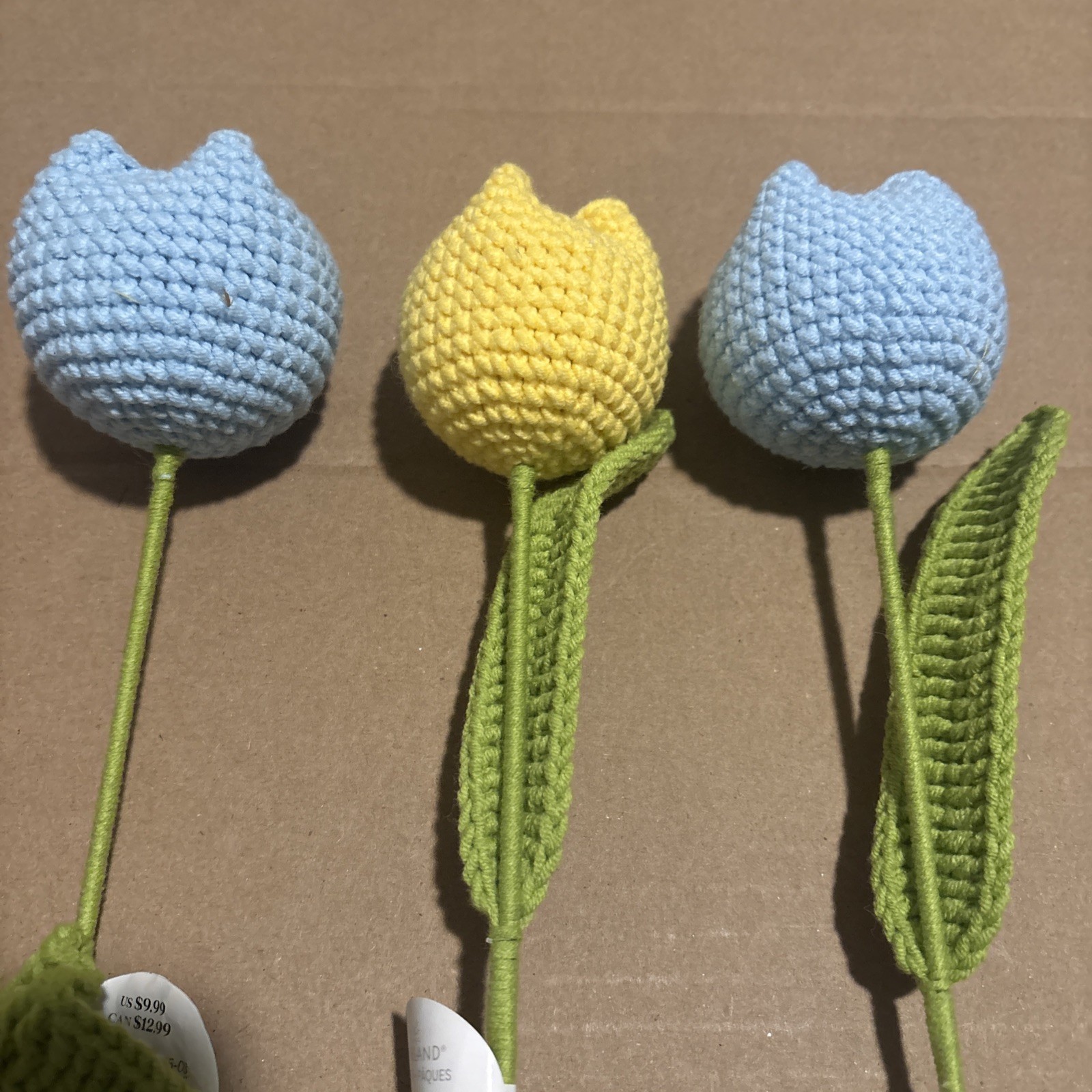 Yellow Blue Crochet Flower Bouquet Yarn Tulip Eternal Knitted Flowers 3 Roses 17
