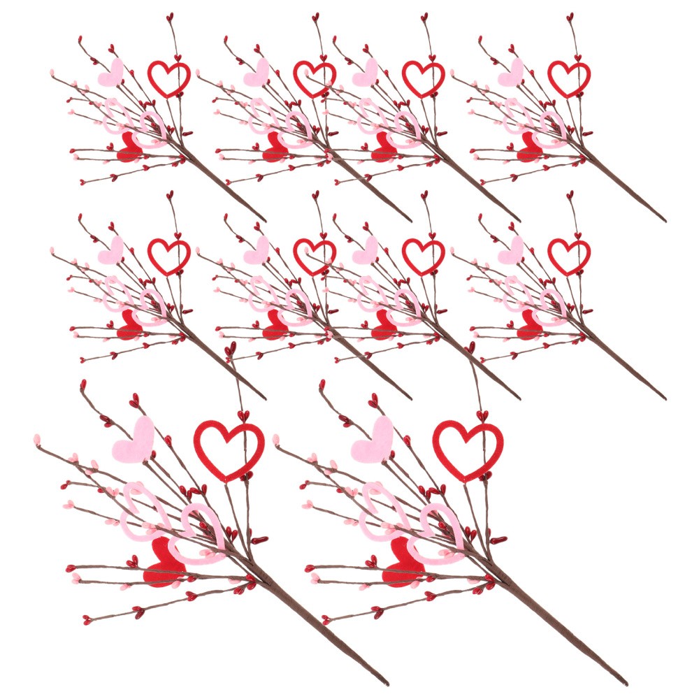 10Pcs Romantic Heart Shaped Artificial Berry Stem Picks for Valentine Decor
