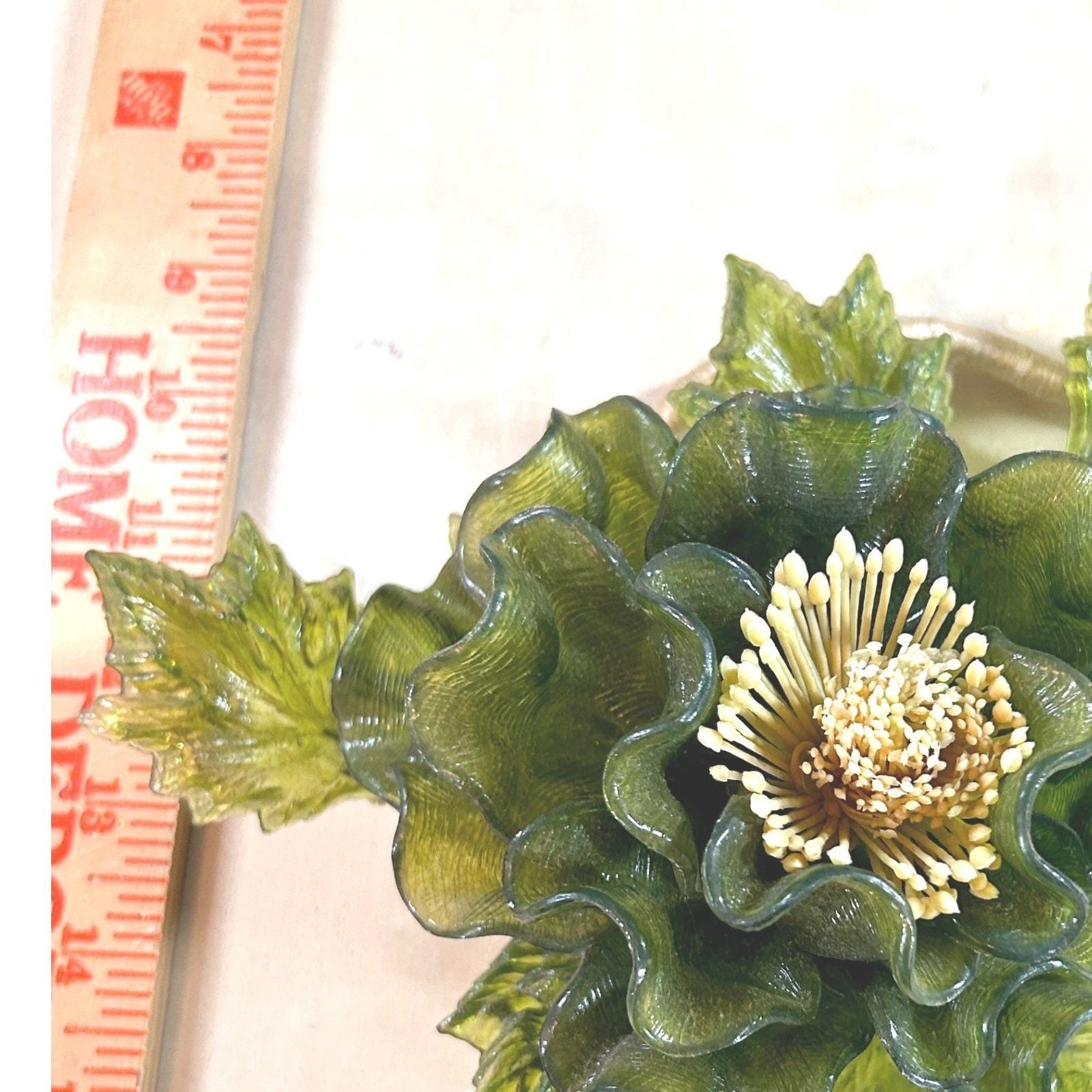 Crystalin 1966 Vintage Lucite Resin Flower Sculpture Olive Green MCM