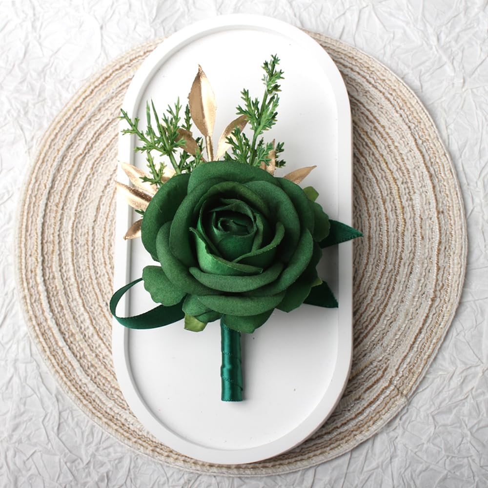 1 PCS Green Boutonniere Men Artificial Flower Wedding Prom Corsage Party
