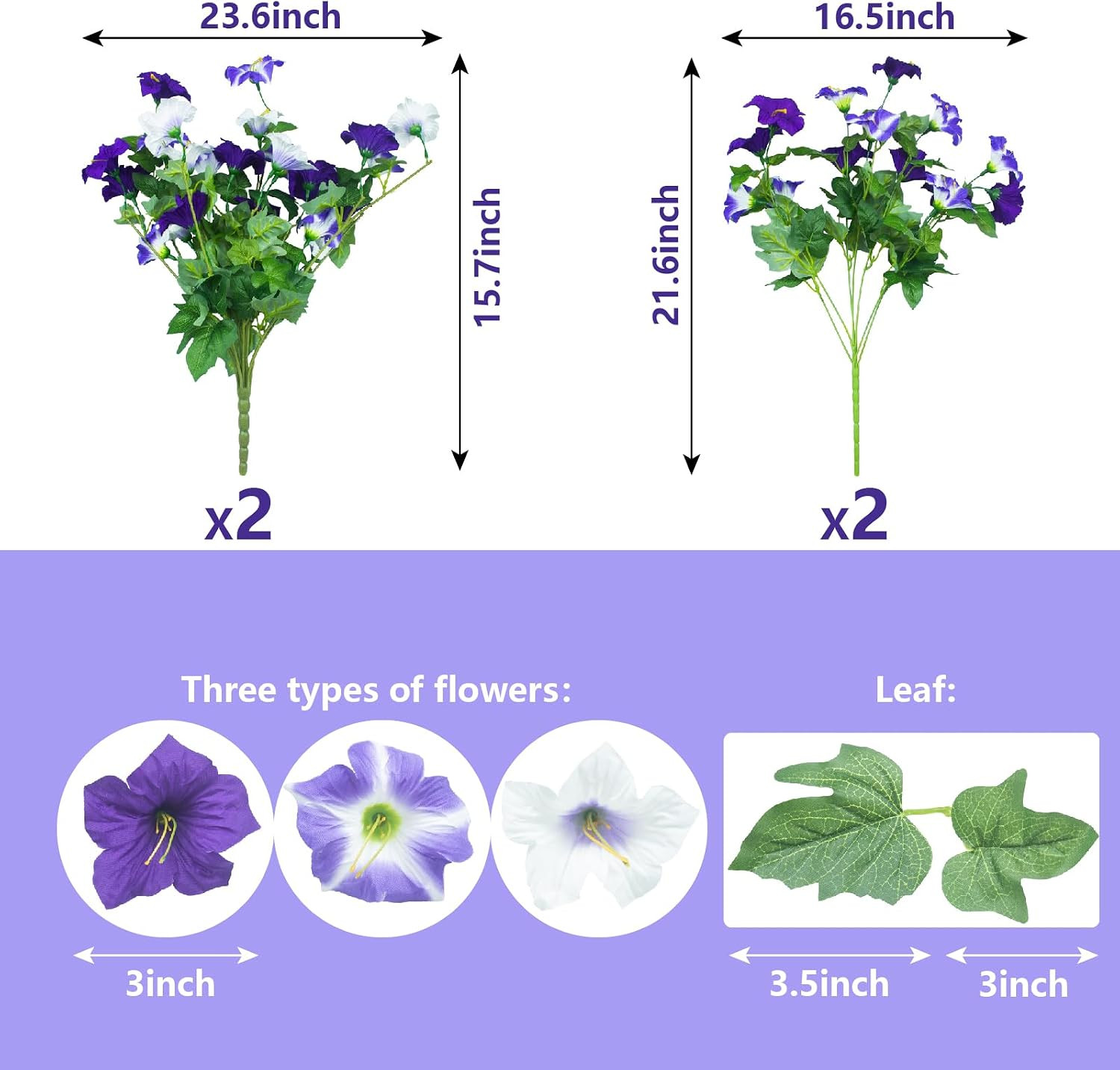 4 Pcs UV Resistant Artificial Petunia Flowers for Garden Decor (Purple White)