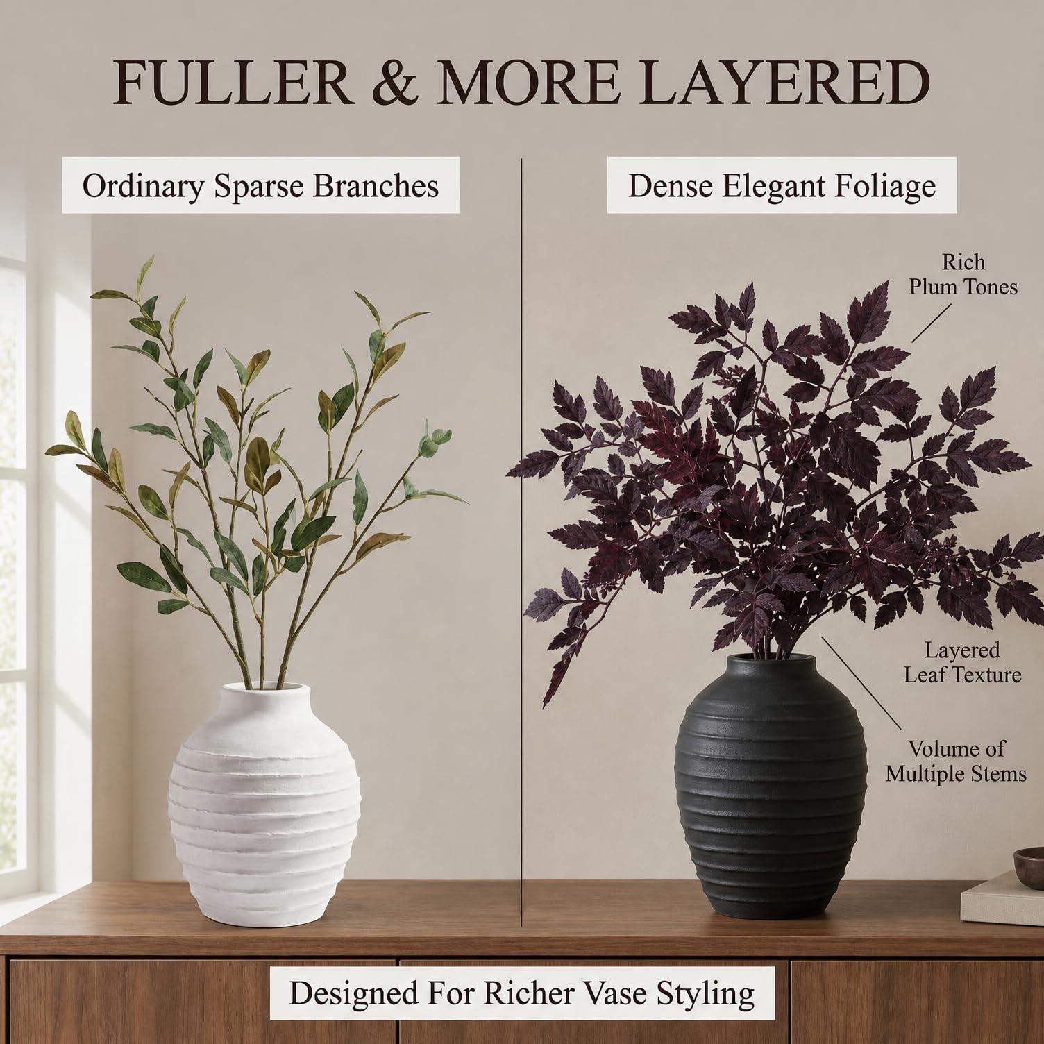 Fall Decorations Fall Stems for Vase, Set of 3 Faux Plum Burgundy Branches, 2…