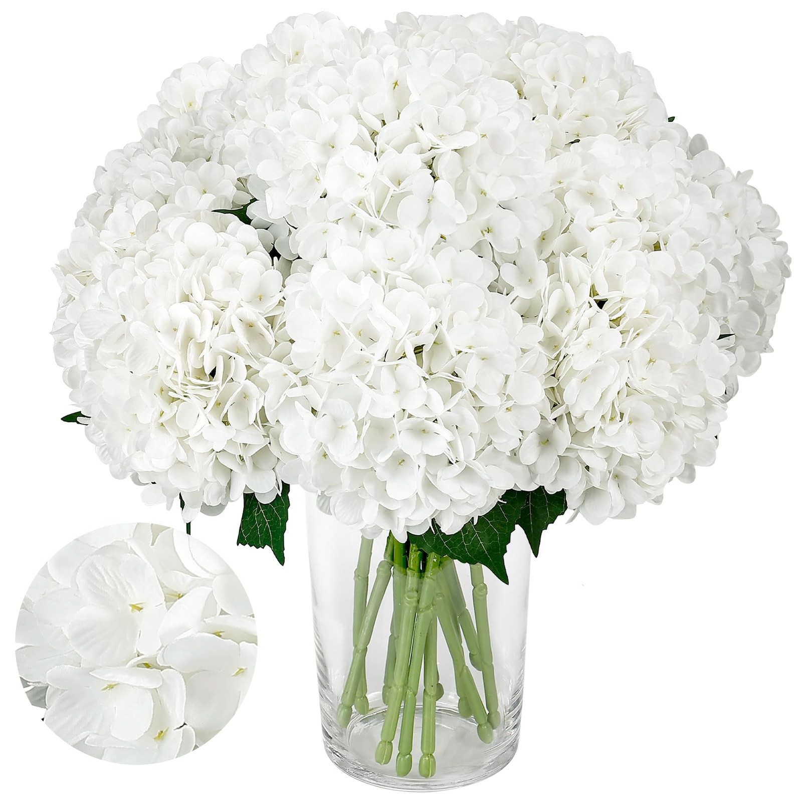 12PCS White Hydrangea Artificial Flowers for Outdoors and Indoor, Silk Faux H…
