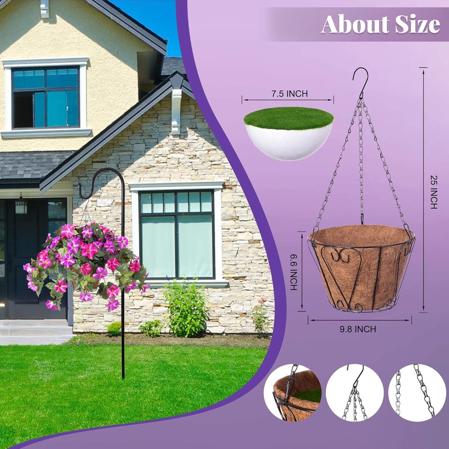 Artificial Hanging Fake Flowers with Basket Plants for Outdoor Decoration, Fa…