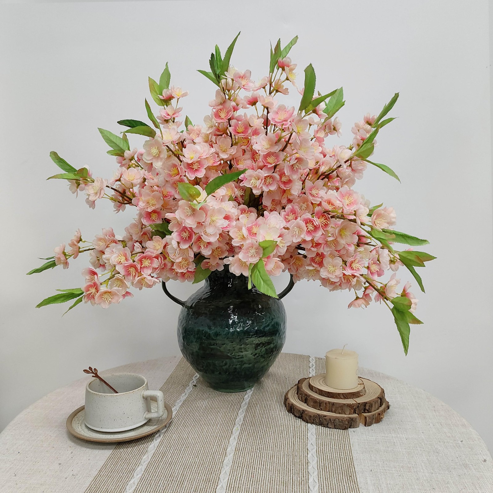 ATFL 20 Pcs Artificial Pink Cherry Blossom Flower, Silk Peach Flowers Fake Pl…