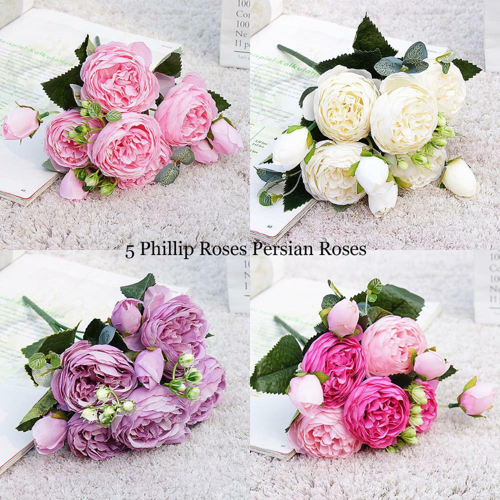 Artificial Silk Peony Rose Flower Fake Wedding Bouquet DIY Home Party Decor